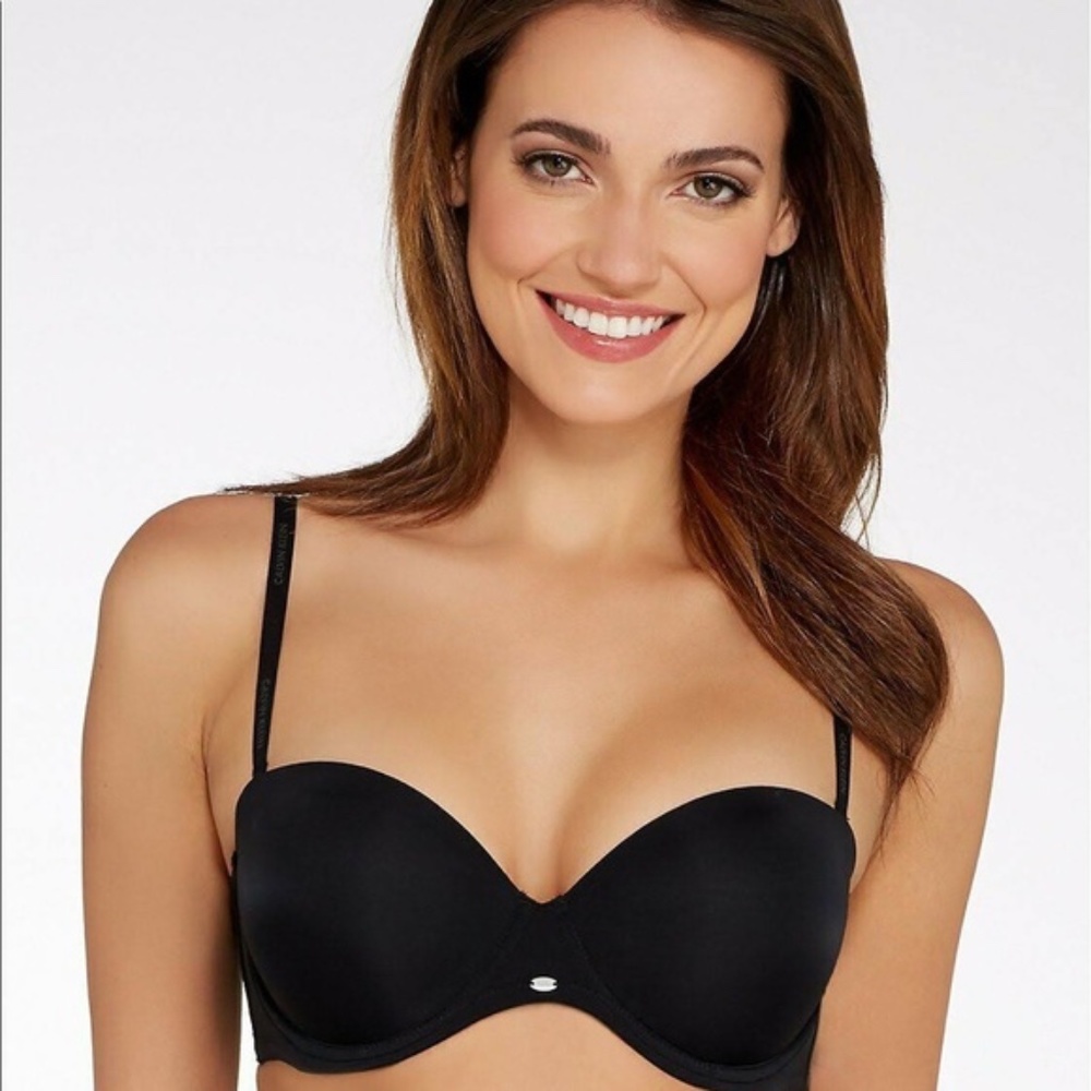 NWT Calvin Klein Naked Glamour Strapless Push-Up Bra Black 34C